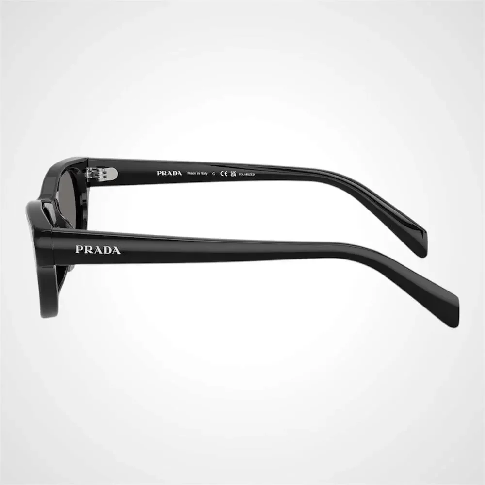 New PRADA Sunglasses Black Polarized Logo Cat Eye Square Grey Lens 50-20-145mm